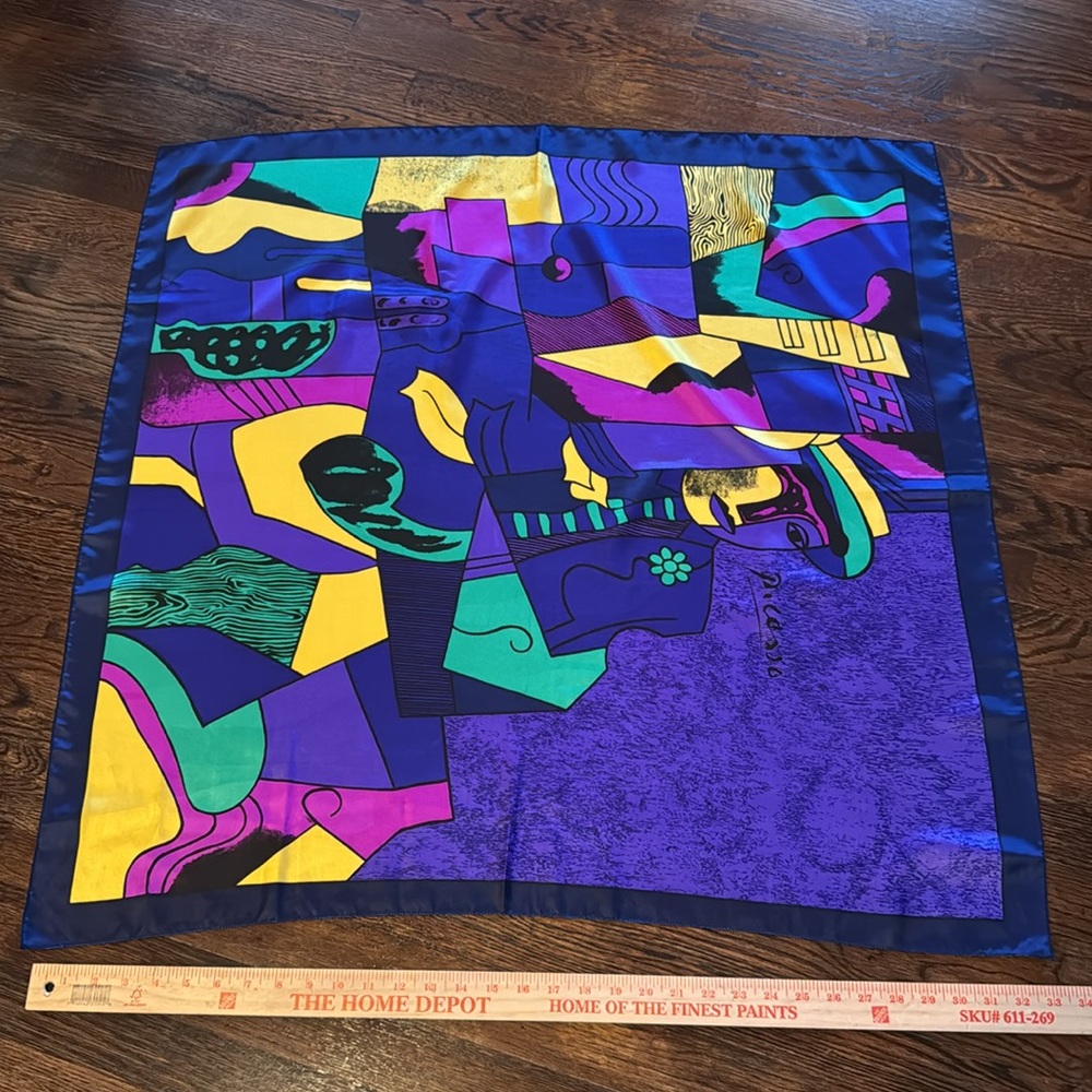 💜PICASSO SILK SCARF 34x34 VINTAGE PRINTED COLORFUL CUBIST WOMAN - Picture 3 of 13